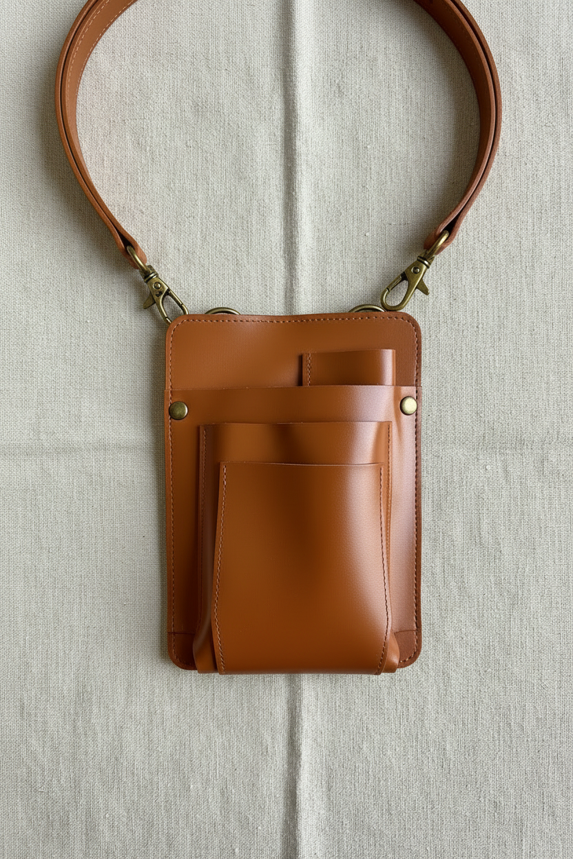 Leather garden tool organizer with strap