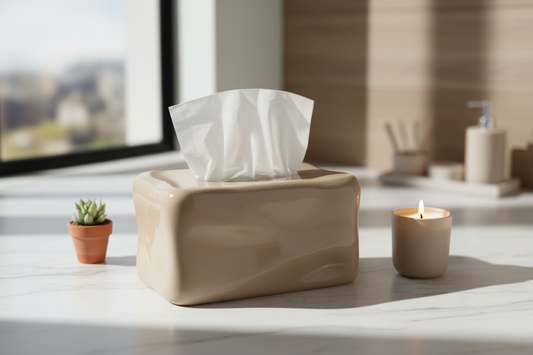 Modern tissue box holder in spa-like setting