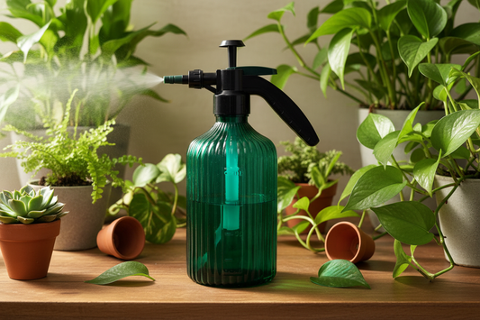 Vintage-style plant mister in botanical setting